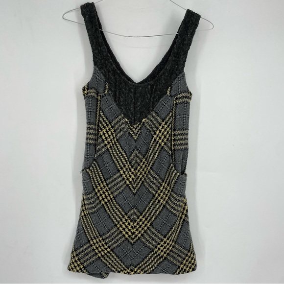 Free People Parker Tweed Jumper Dress 4 Academia Plaid Houndstooth Cable Knit - Picture 2 of 5